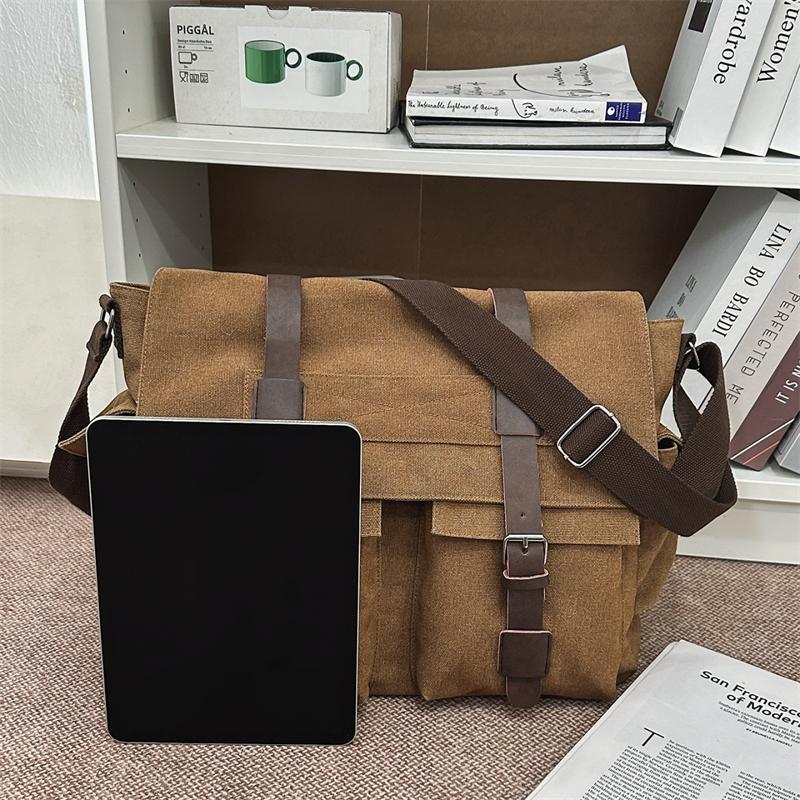 Canvas Bag Business Shoulder Crossbody Bag Large Capacity Lightweight Contrast Color Student Bag