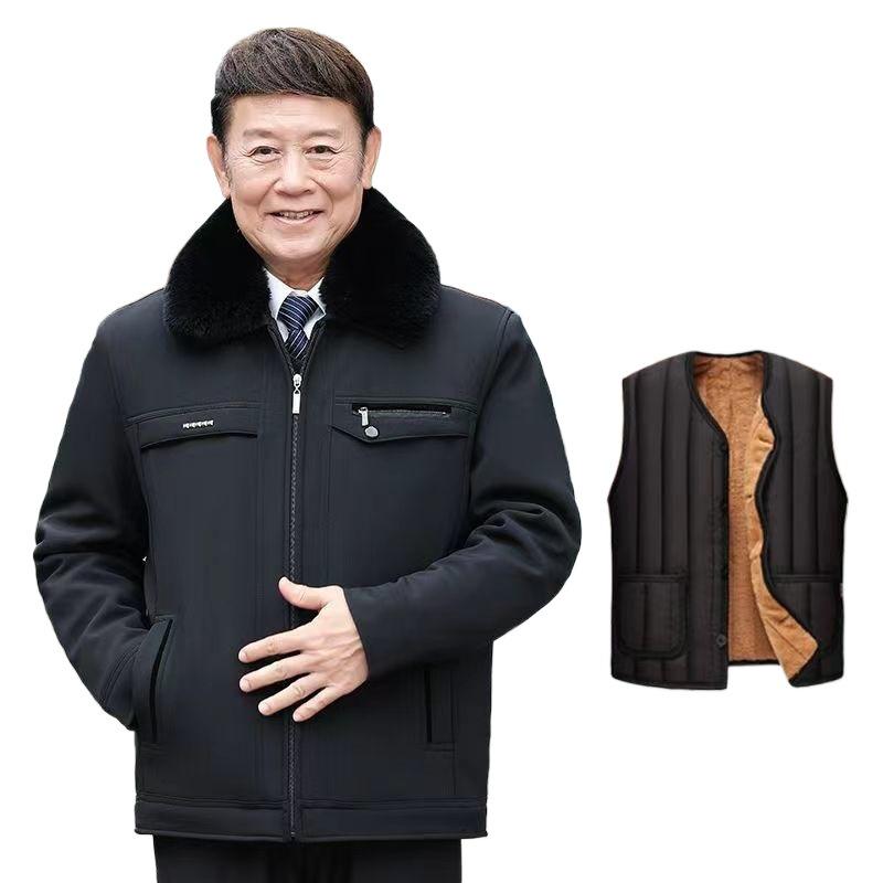 Men's Thick Velvet-Lined Winter Coat for Middle-Aged and Elderly