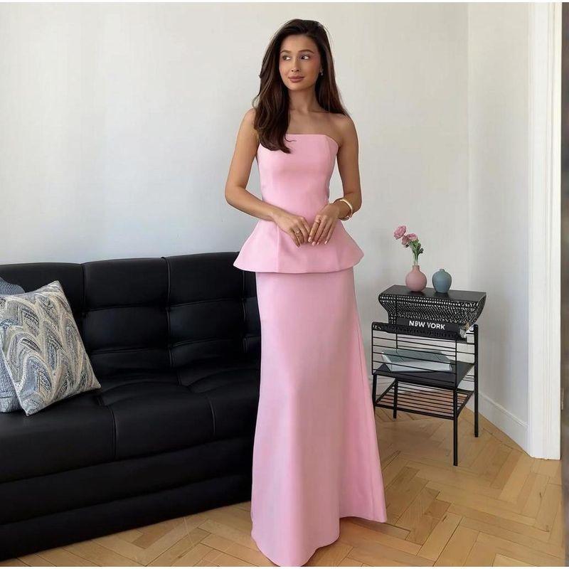 In Stock 2025 Spring New Cross-Border European and American Foreign Trade Women clothes Tube Top Solid Skirt Temperament Fashion Set