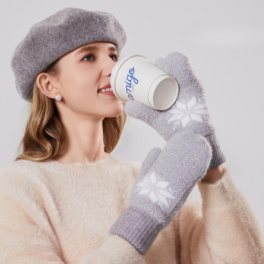 Warmth and Thick Embroidered Gloves for Women Outdoor Riding Autumn and Winter Knitted Gloves Plus Velvet Cold Proof Double Layer Finger Clad Gloves