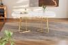 White Extendable Dining Table with Marble Structure, Gilded Metal Table Legs, 140/180*80 Cm, Exquisite Luxury, Rectangular, Suitable for 4–6 Persons