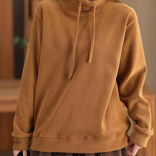 WTEMPO Soild Color Large Size High Collar Thick Drawstring Fleece Pullovers Women Autumn Winter Warm Long Sleeve Pullovers