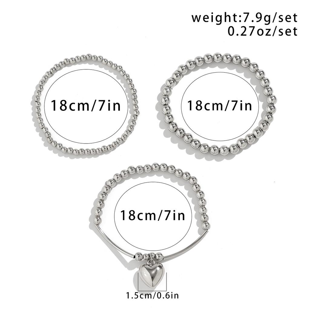 Heart Pendant Bead Stacking Bracelet Set Fashion Jewelry Minimalist Accessories Multi Layer Adjustable Bracelets for Women Girls Trend Charm Gift