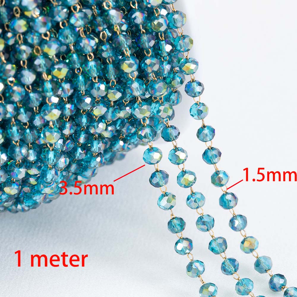 1Meter Stainless Steel Chain Boho Colorful Cube Square Crystal Beads Chain for DIY Necklaces Bracelets Holiday Jewelry Making