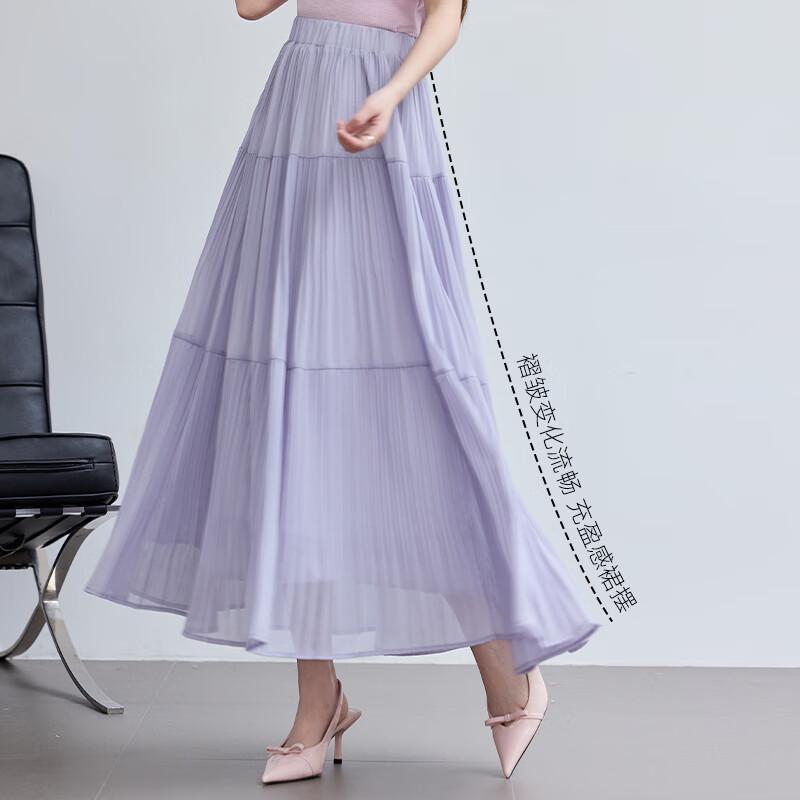 VICTORIA&VERA Women's Summer Pleated Chiffon Midi Skirt
