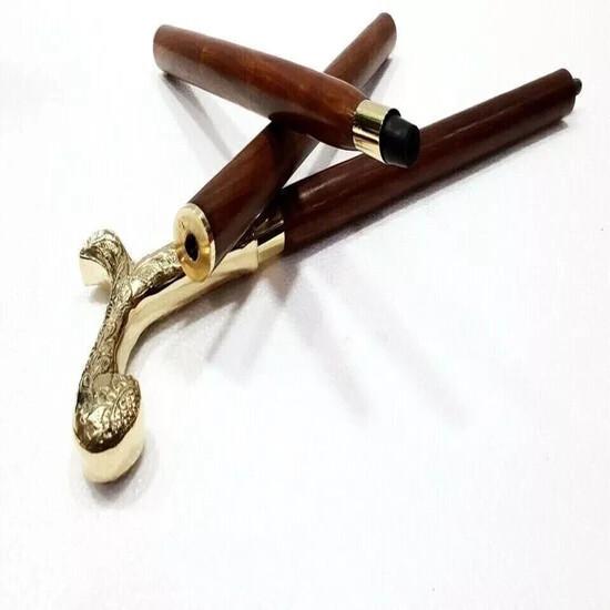 Antique Style Victorian Vintage Designer Brass Handle Cane Wooden Walking Stick
