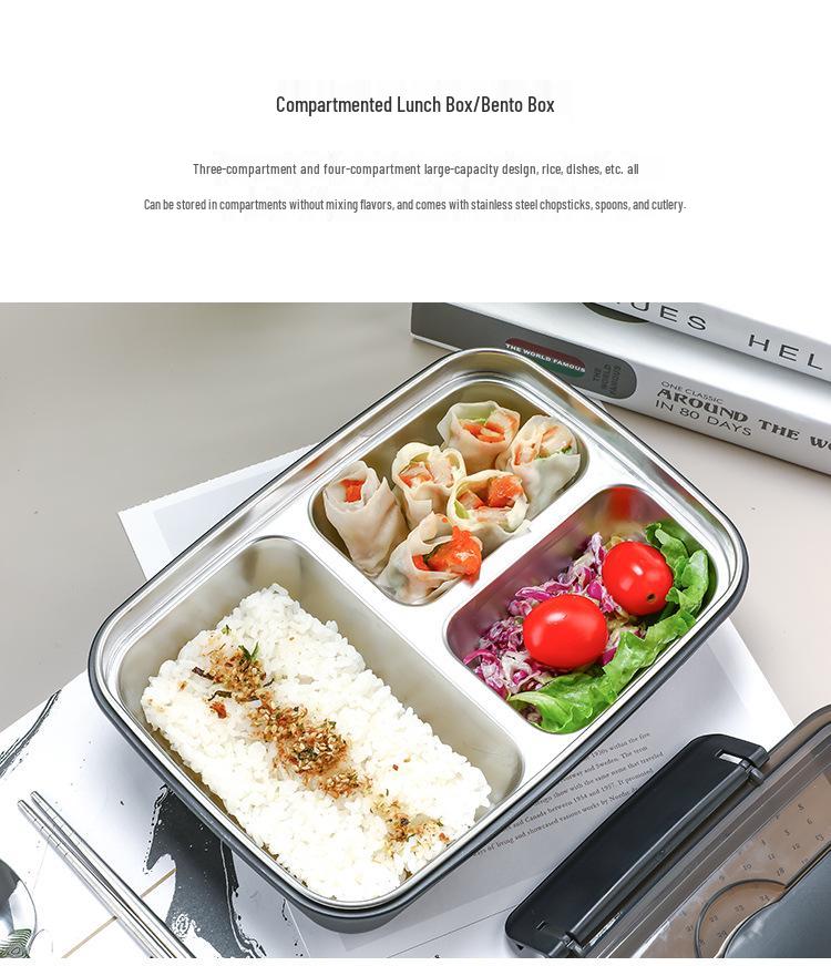 Multi-Compartment Stainless Steel Bento Box - No Flavor Mixing, Microwave Safe, Ideal for Students and Office Workers, Portable Lunch Solution