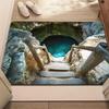 3D Wooden Staircase Doormat with Mysterious Cave Blue Water Non-Slip Entrance Rug for Home Decor Unique Floor Mat Art