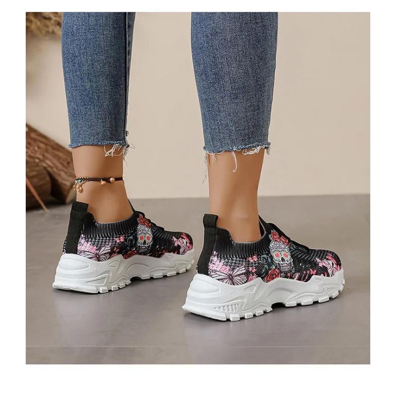 Dames fritidsvevd nettstoff blomsterknyttede sports komfortable og pustende løpesko