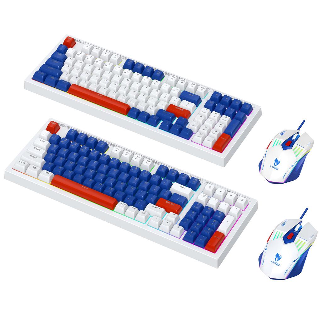 Gaming Keyboard and Mouse Combo 98-Key Mechanical Feel Wired Colourful Backlight 6D Gaming Mouse w/ Movement Speed Mouse and Keyboard