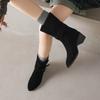 Krazing Pot Cow Suede Nubuck Winter Round Toe Modern Boots Med Heels Slip on Metal Rivets Women Mid-calf Boots