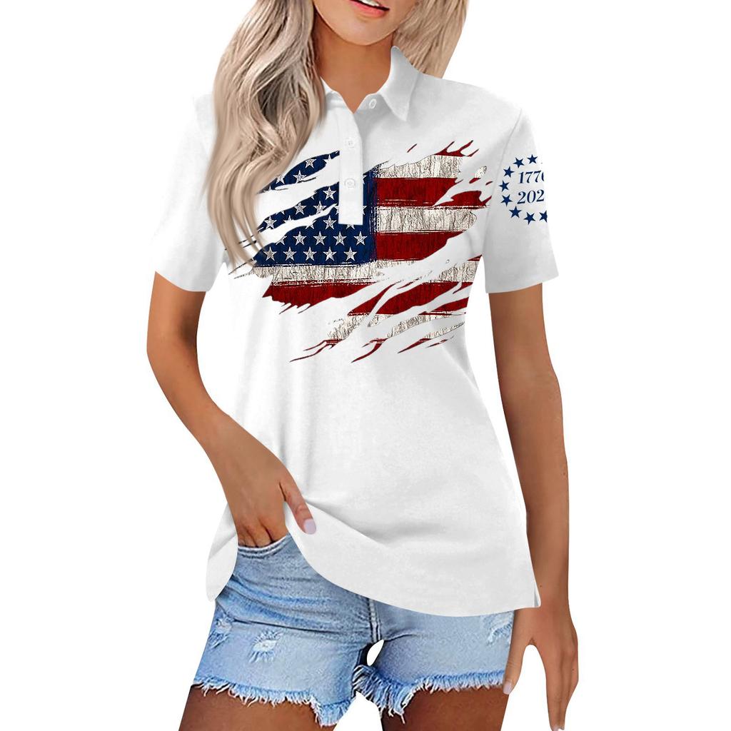 Women's Fashion Casual Lapel Short Sleeve Printed Shirt Women's Button Up Tops