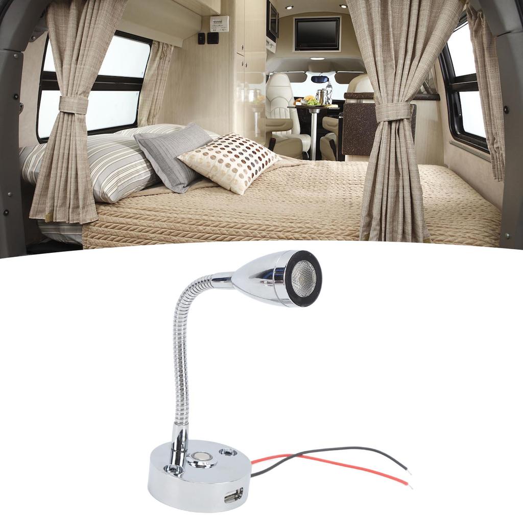 RV Reading Light LED Chrome Indoor Bedside Lamp Boat Yacht USB 3 Adjustable Light Color Touch Lamp D