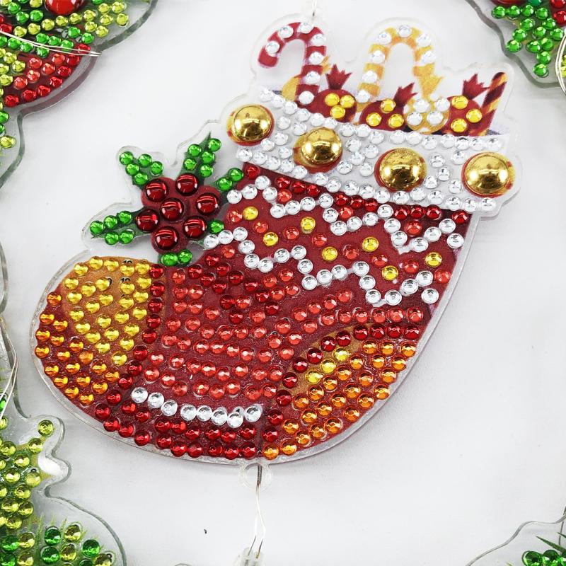 5D DIY Diamant Malerei Weihnachtskranz Set mit LED Licht Kit Hängende Dekor