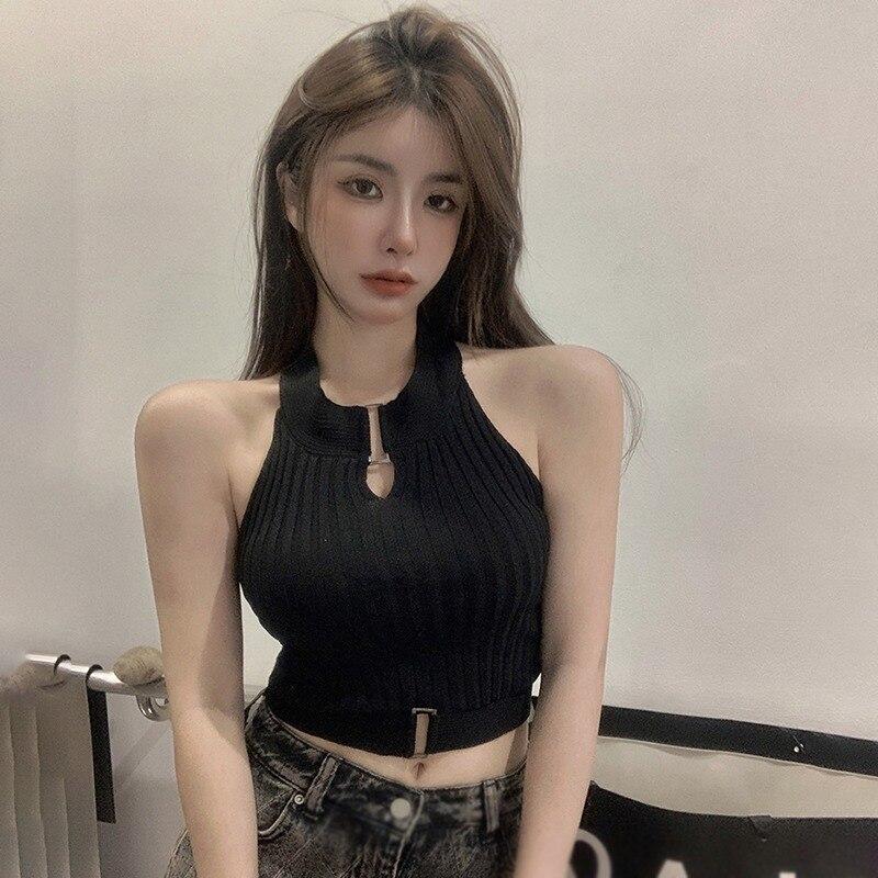 Women Knitted Elastic Crop Top Clothes Sleeveless Tank Top  Summer Korean   Cropped Feminino Streetwear