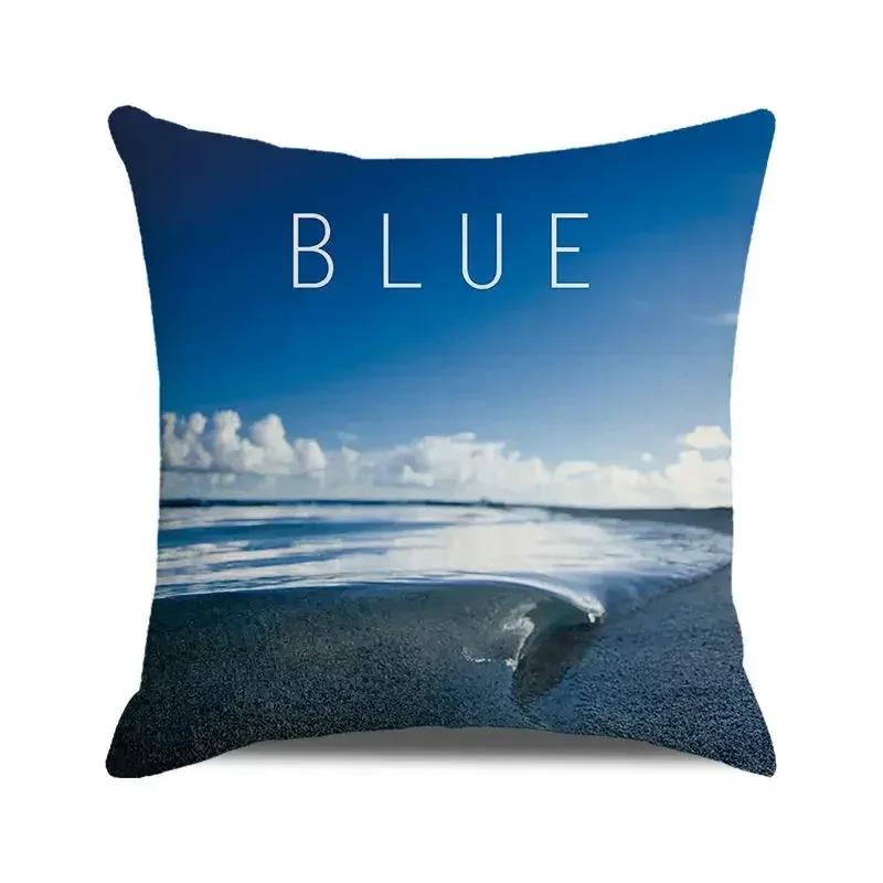 45x45 Cm Blue Ocean Style Square Cushion Cover Beach Coconut Grove Sunset Scenery Print Pillowcase Home Decor Pillow Cover