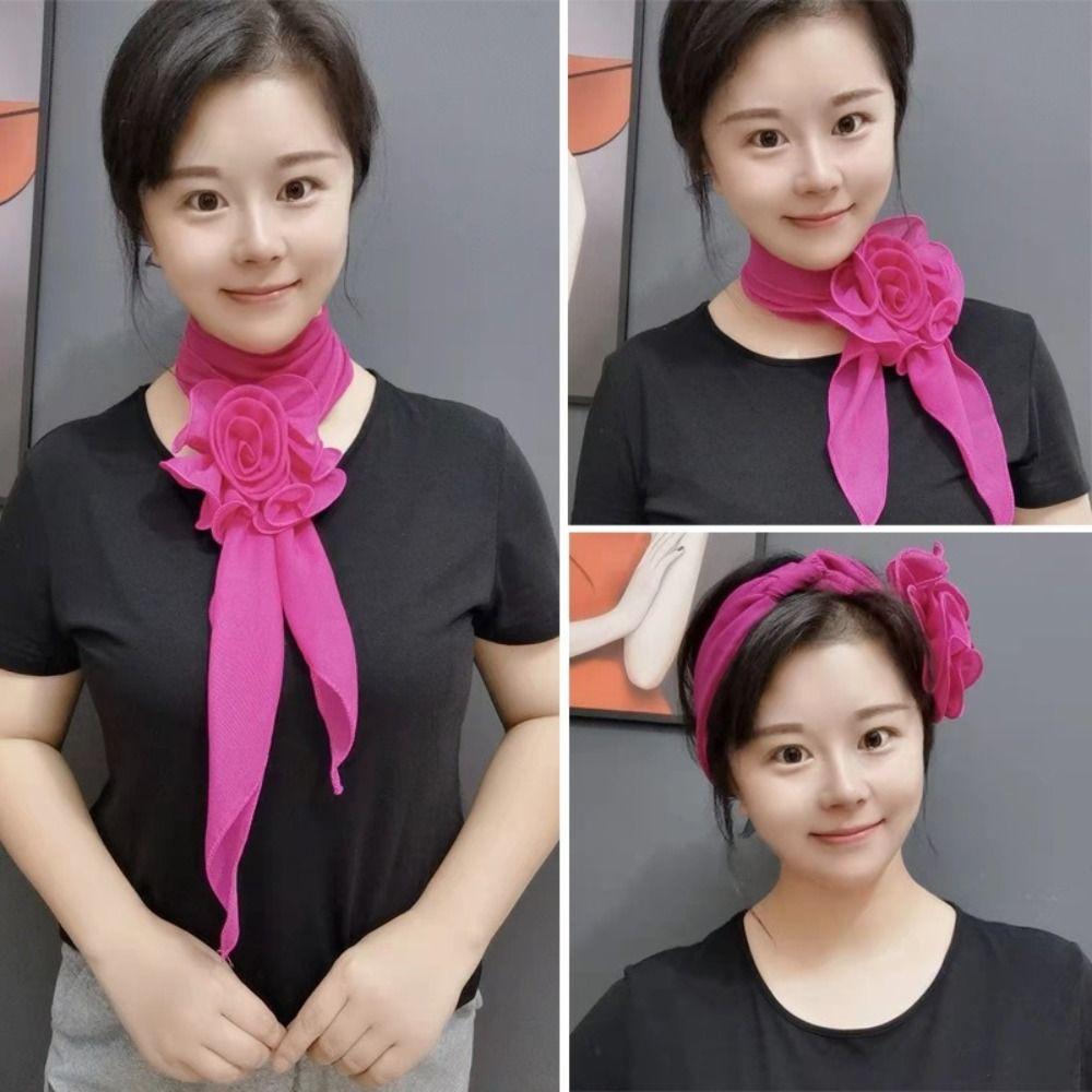 Versatile Chiffon Scarf Flower Neckerchief Sweet Floral Scarf Shawl  Women