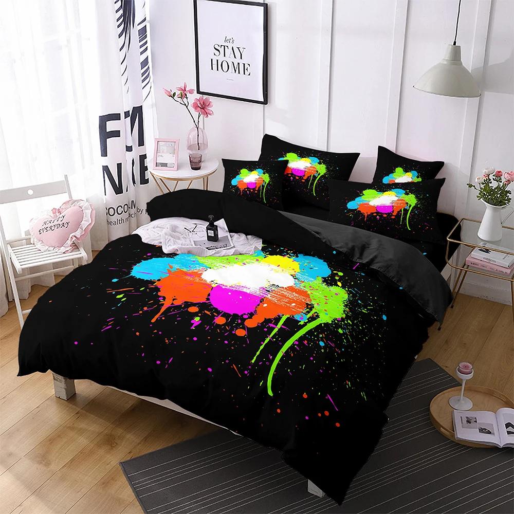 Microfiber Soft Duvet Cover + Pilowcases Beding Set,Ultra Soft Watercolor Ink Dots Printed Warm Comforter Cover Set featuring Ziper Closure