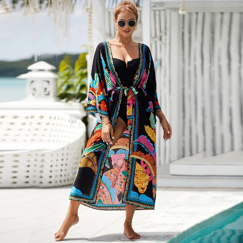 Alaster Queen Kimono lungo da donna, oversize, da spiaggia, copricostume da spiaggia, Nero D, Taglia unica
