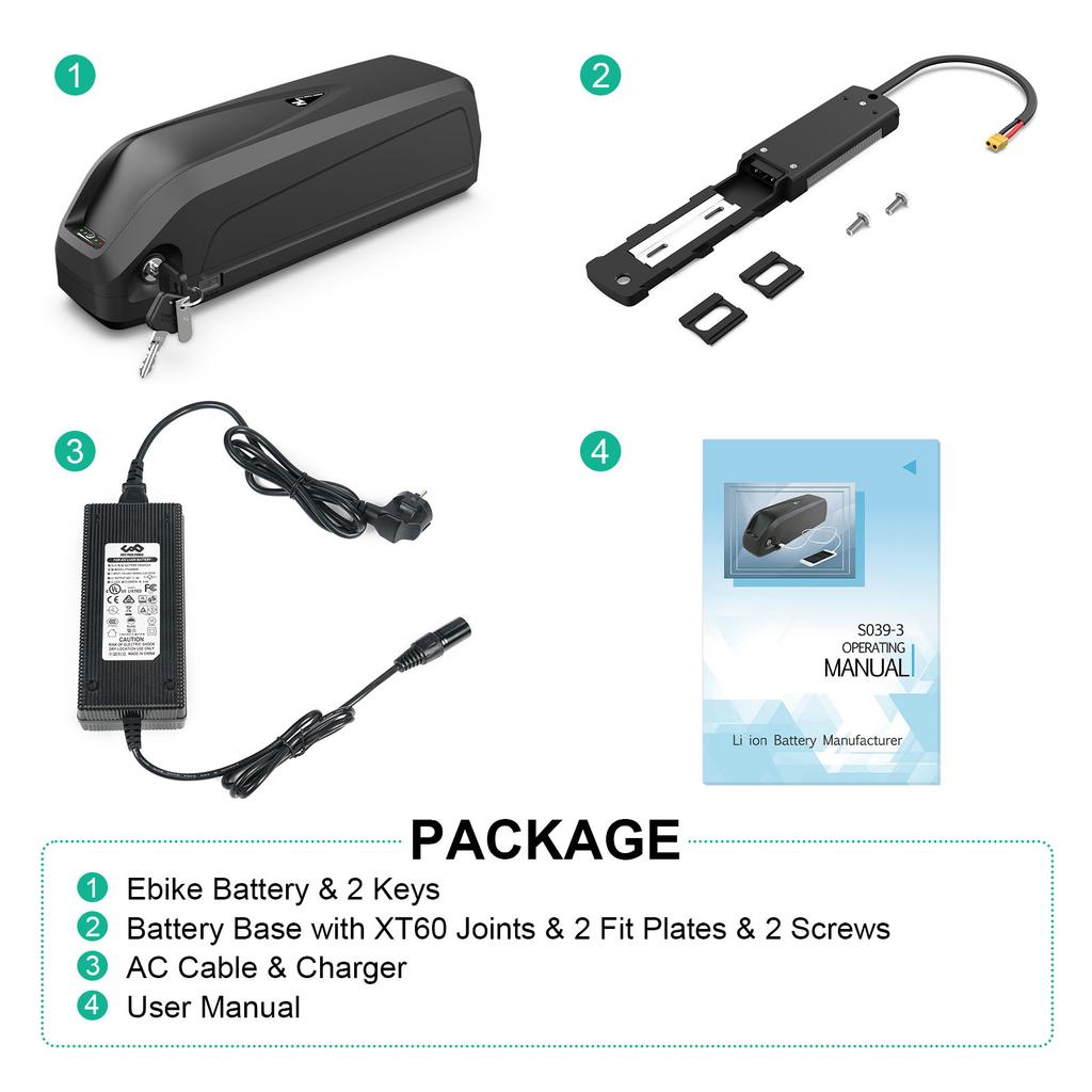 48V 20Ah E-Bike Down Tube Lithium Battery EU Warehouse Stock Lithium Battery Built-in 50A BMS 3A Charger for 500W-2000W Motor