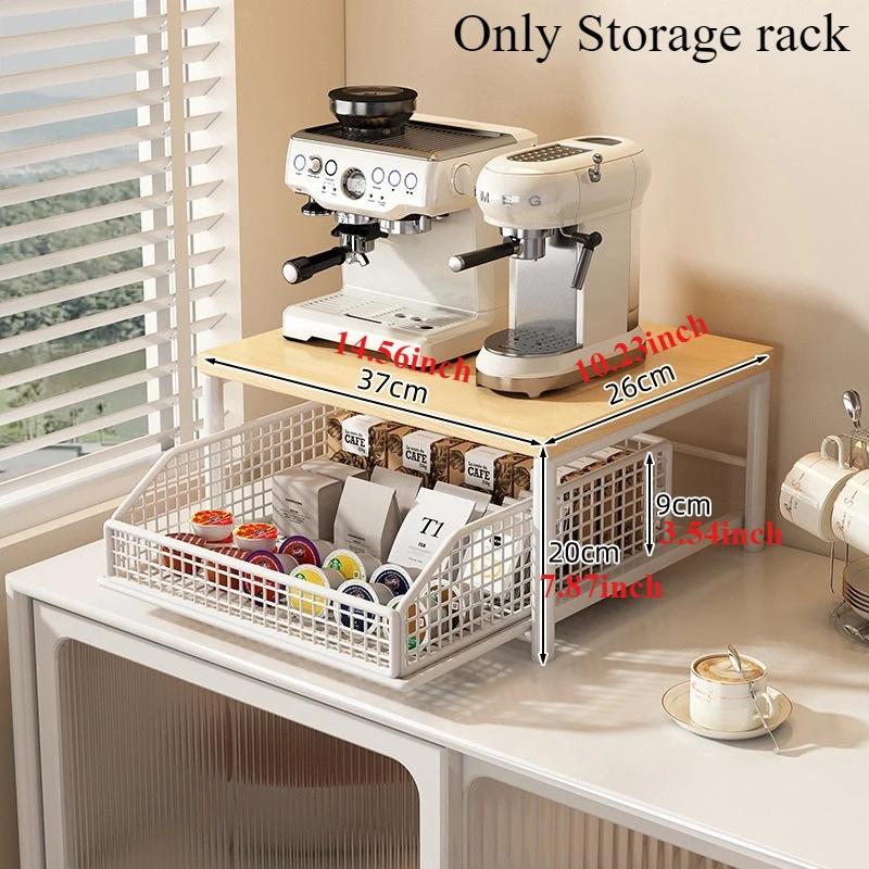 

Space-Saving Under Cabinet Coffee Maker Organizer Kitchen Countertop Racks with Drawer Wire Basket Coffee Machine Storage Shelf білий