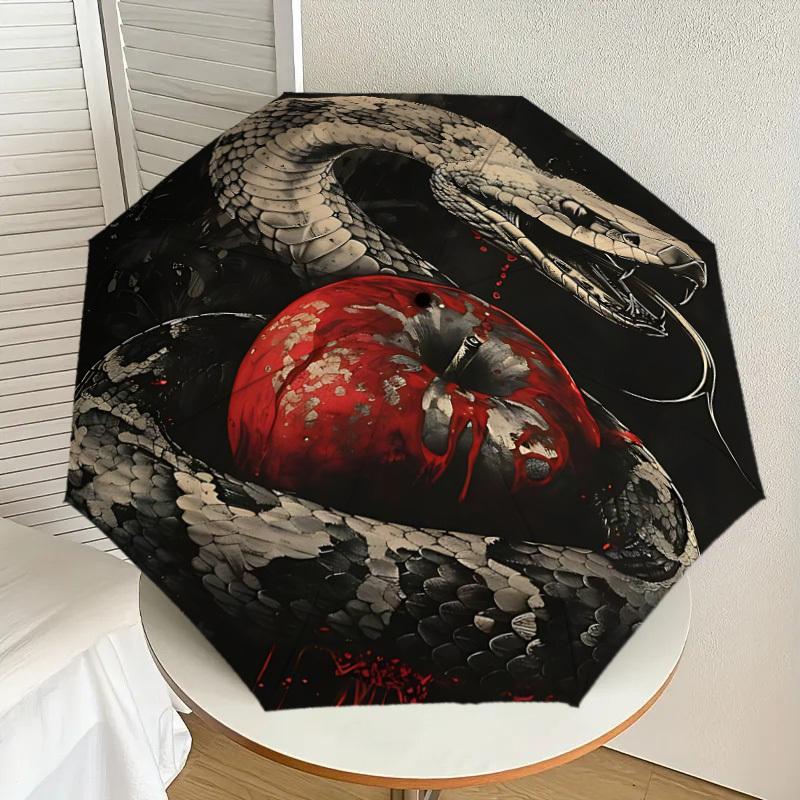 1PC Snake Apple Automatic Folding Umbrella - Compact 8-Rib Design, Durable Plastic & Iron, Lightweight for Outdoor Daily Use, Festive Gift057