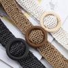 Womens Woven Cotton Linen Belt With Round Wooden Buckle For Casual Dress Fashion