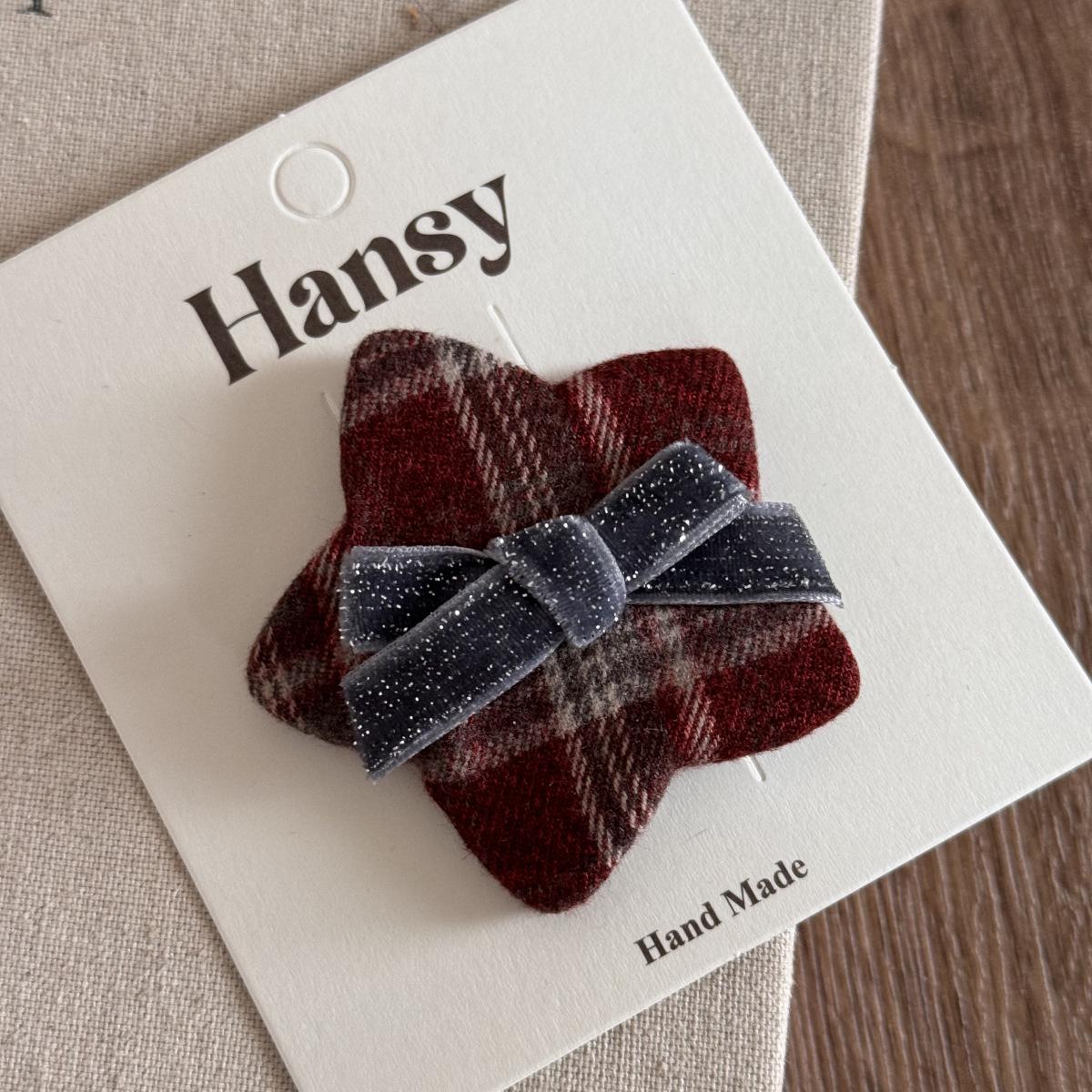 Red Plaid Bow Star Hair Clip - British Academy Style for Girls