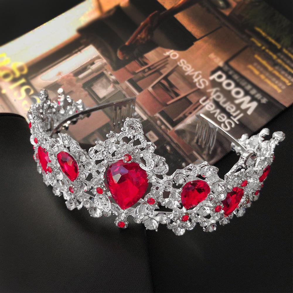 Bridal Crown with Comb Red Large Water Drop Crystal Hair Comb Headdress Wedding Accessories Crown Comb