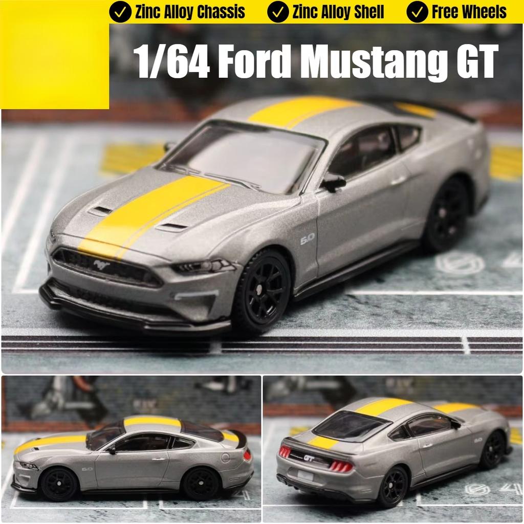 1/64 Ford Mustang GT Miniaturní model CCA MSZ 3" Zinková slitina Hračka Auto Vozidlo Volná kola Kovový odlitek Kolekce Dárek pro děti