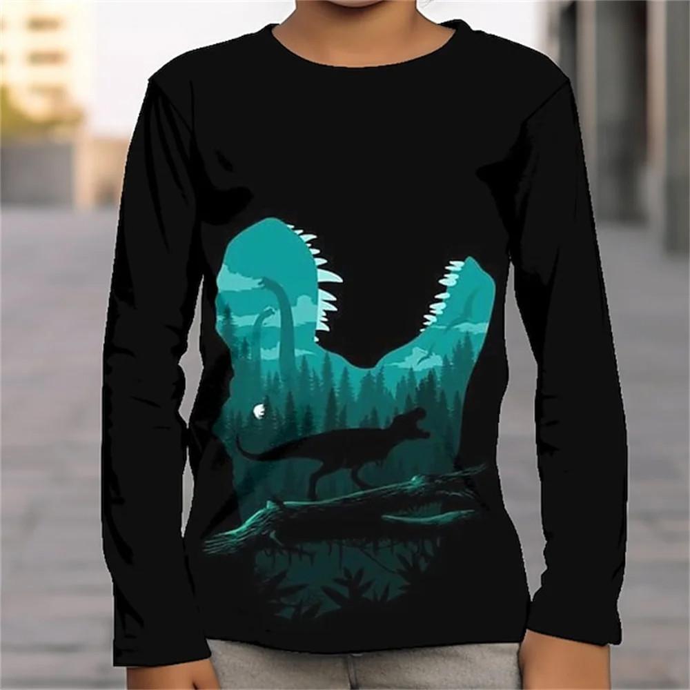 

Футболка для мальчика 2023 года, детская одежда, 3D-принт с изображением динозавра, масляная живопись, цельный комплект, футболка с длинным рукавом для мальчика, футболка на Хэллоуин 6XL