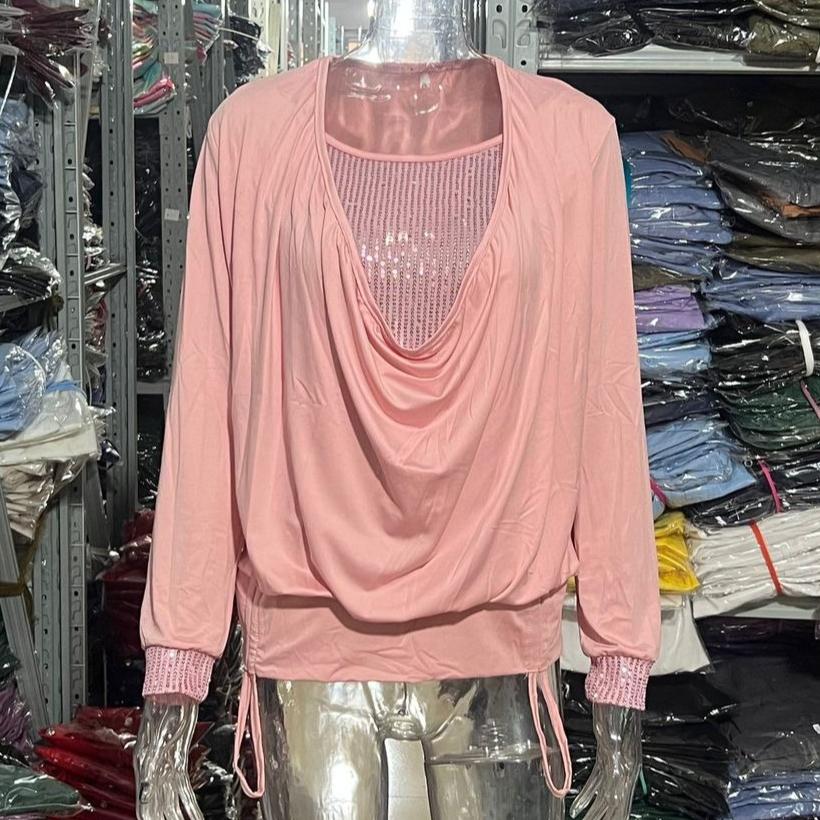 Jarní a podzimní dámské dvakrát plisované falešné topy s řaseným výstřihem, pulovry s dlouhým rukávem