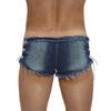 Men’s Low Rise Extra Short Denim Shorts Raw Edge Ripped Side Lace Up Hot Pants for Rave Clubbing