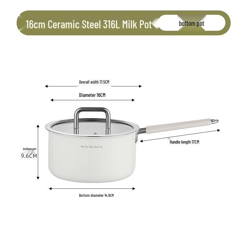 Xunshun 316L Stainless Steel Non-Stick Baby Food Pot, Ceramic Milk & Noodle Soup Pot, Extra Thick for One-Person Cooking.