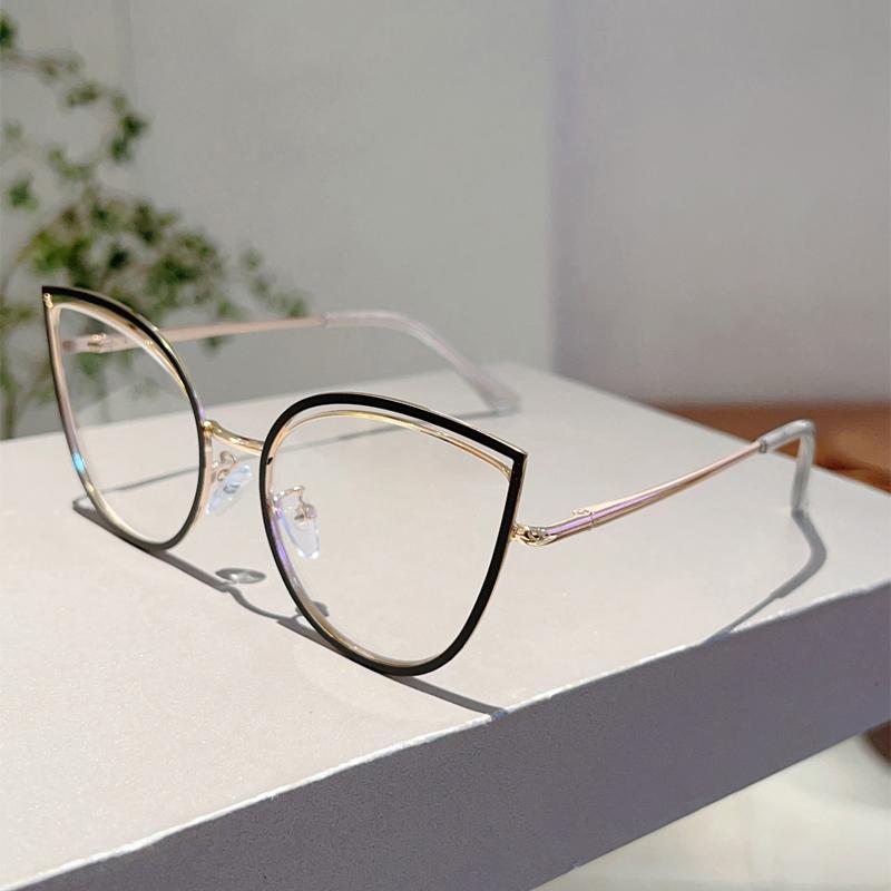 KAMMPT Fashion Retro Cat Eye Frame Trendy Ins Brand Design Korean Style Women's Glasses Non-prescription Chic Decor Eyewear