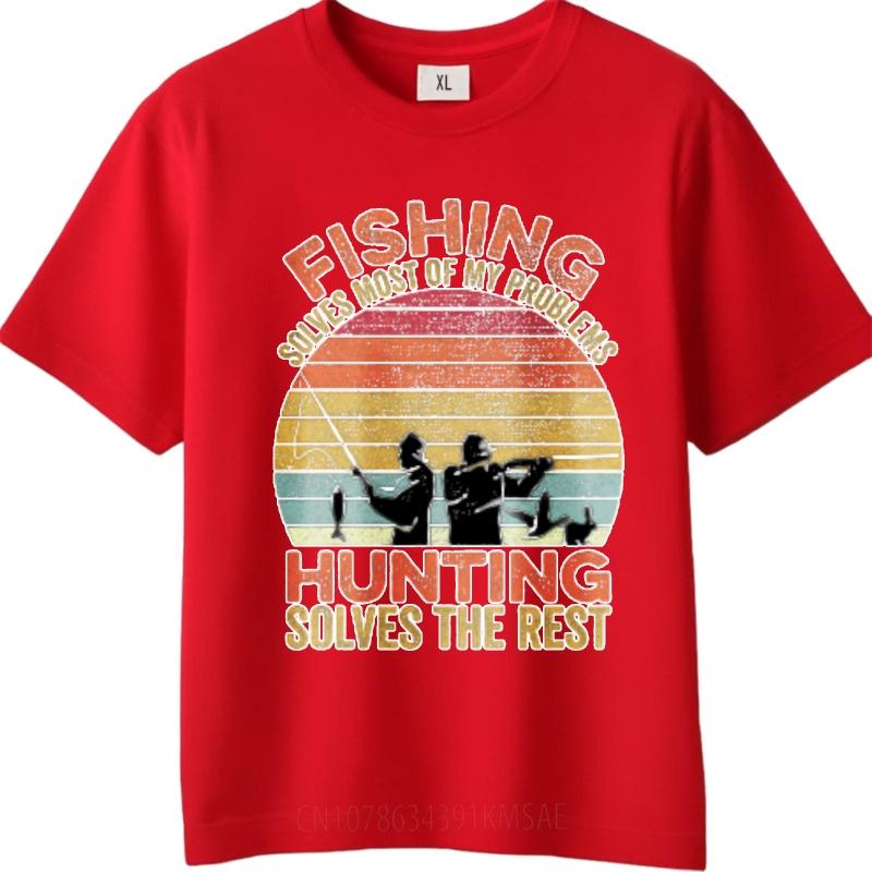 Street Wear For Unisex Oneck tshirt Casual Fishing Solves Most Of My Problems Hunting Solves The Rest Fashionable Teenagers Top