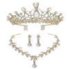 Simple Bridal Jewelry All White Crystal Crown Tiara Herringbone Necklace Wedding Earrings Three-piece Set for Women