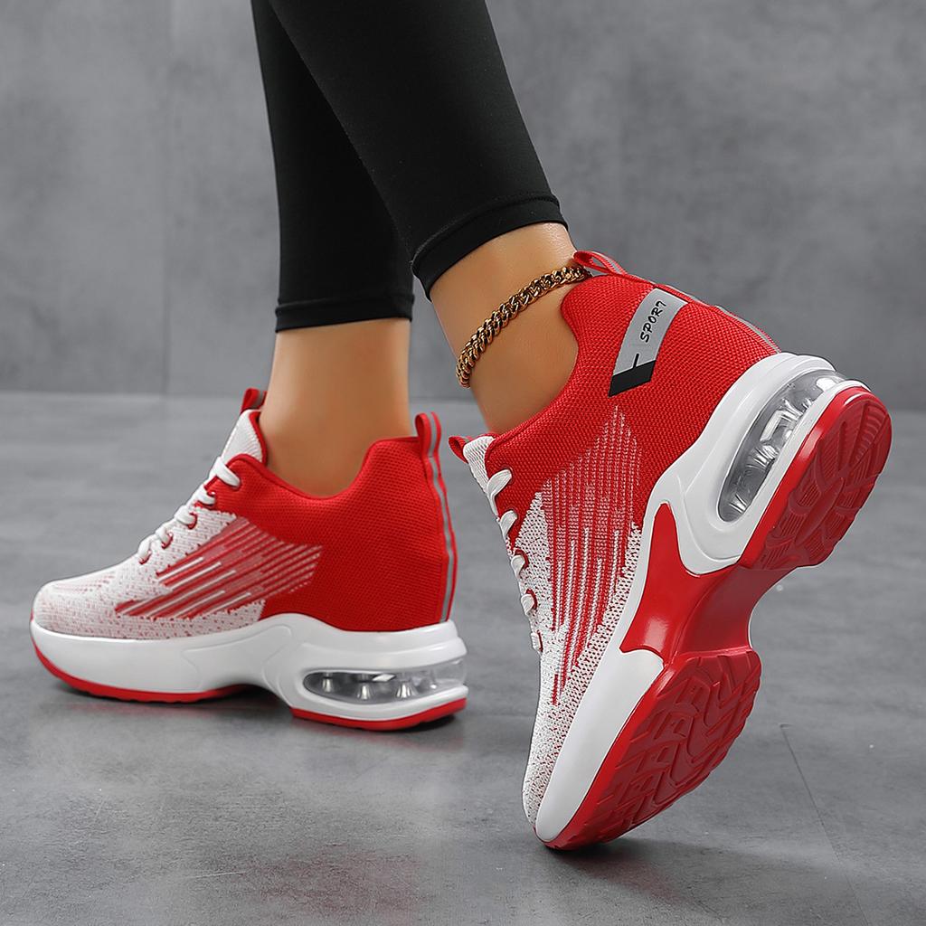 Frühling und Herbst neue lässige Damenschuhe Fliegenstrick atmungsaktiv dicksohlige Sportschuhe rutschfest und bequem Innenhöhe erhöhend Luftkissen