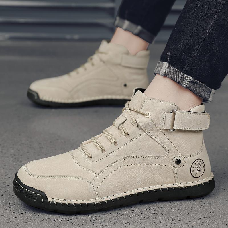 Genuine Leather Mid Top Shoe Casual Sneaker Casual Shoe Ankle Boots Round Toe Leather Fashion Sports and Leisure Non Slip Boots