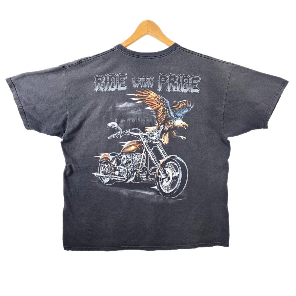 Vintage Ride With Pride Black Biker Shirt Size XXL Y2K Eagle Harley Motorcycle Unisex T-Shirt