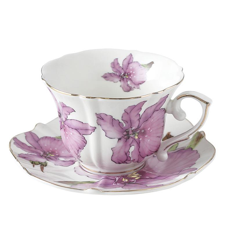 

ins high-value lily coffee cup saucer Nordic cross-border gold-painted ceramic cup household simple Phnom Penh flower tea cup 180ml-200ml