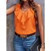 Summer Women's Shirt Fashion Solid Colour Lace V-Neck Sleeveless Top