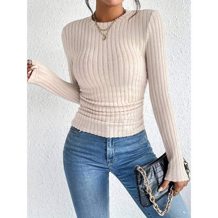 Minimalist Style New Round Neck Long Sleeved T-Shirt For Autumn And Winter Commuting, Versatile Base Shirt And Top