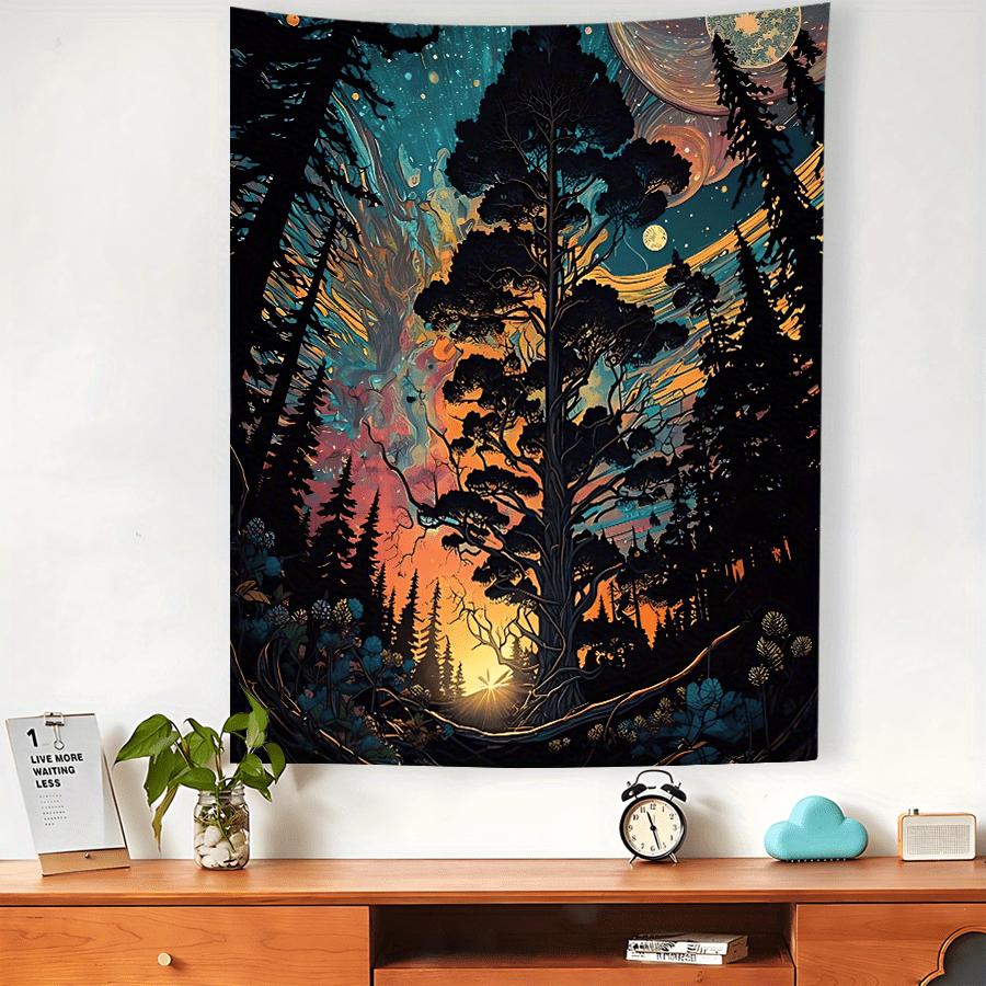 Enchanted Forest Sunset Tapestry Wall Decor for Bedroom Cozy Atmosphere and NatureInspired Home Style Enhancement
