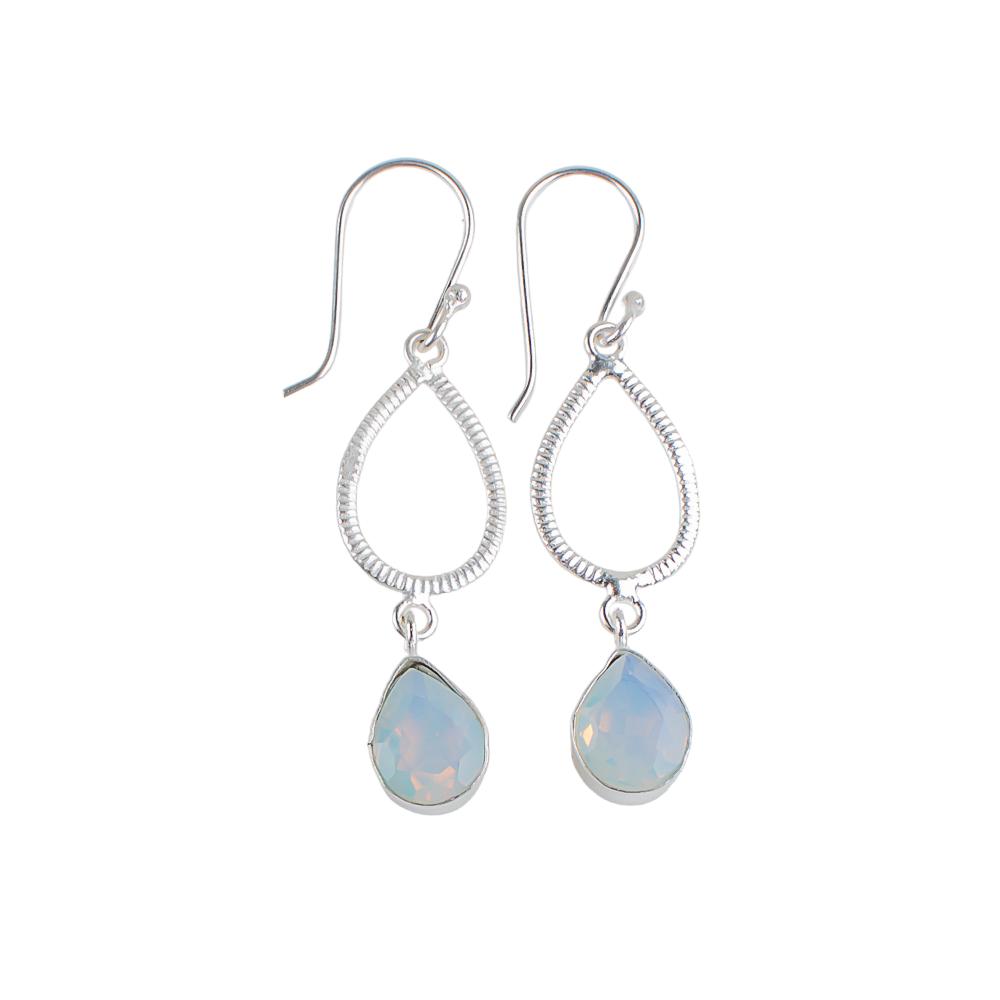 Natural Milky Opal Gemstone 925 Sterling Silver Jewelry Handmade Earrings 1.90" EE-16-16