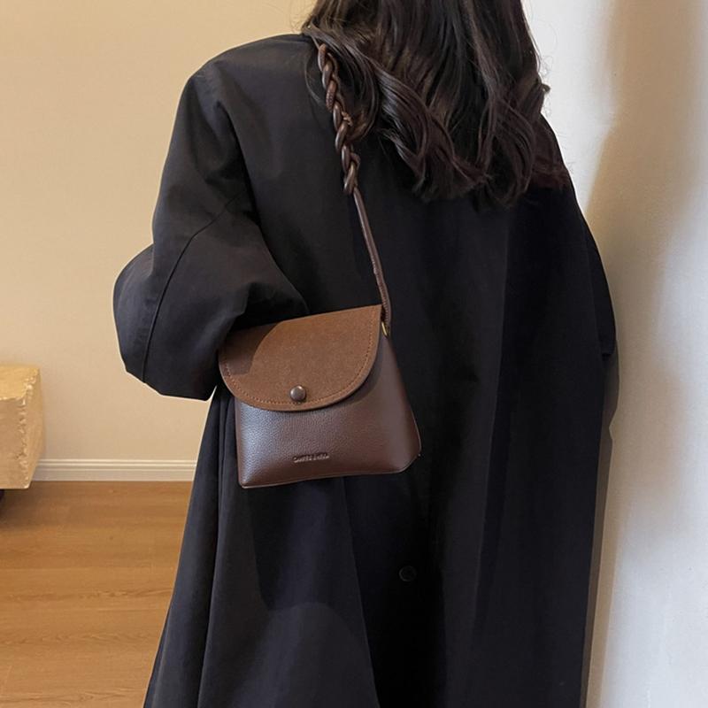 Retro Solid Color PU Leather Small Shoulder Bag Autumn and Winter Women's New Bucket Crossbody Bag CLE