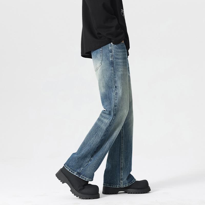 Trendy brand fashion men's and women's jeans autumn and winter new American retro high street casual micro-pull denim trousers men