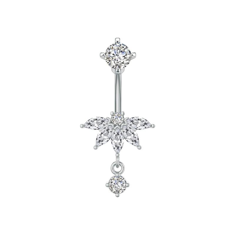1Pcs  Stainless Steel Zircon Belly Button Ring Butterfly Flower Belly Button Stud Micro-Set Round Belly Button Piercing