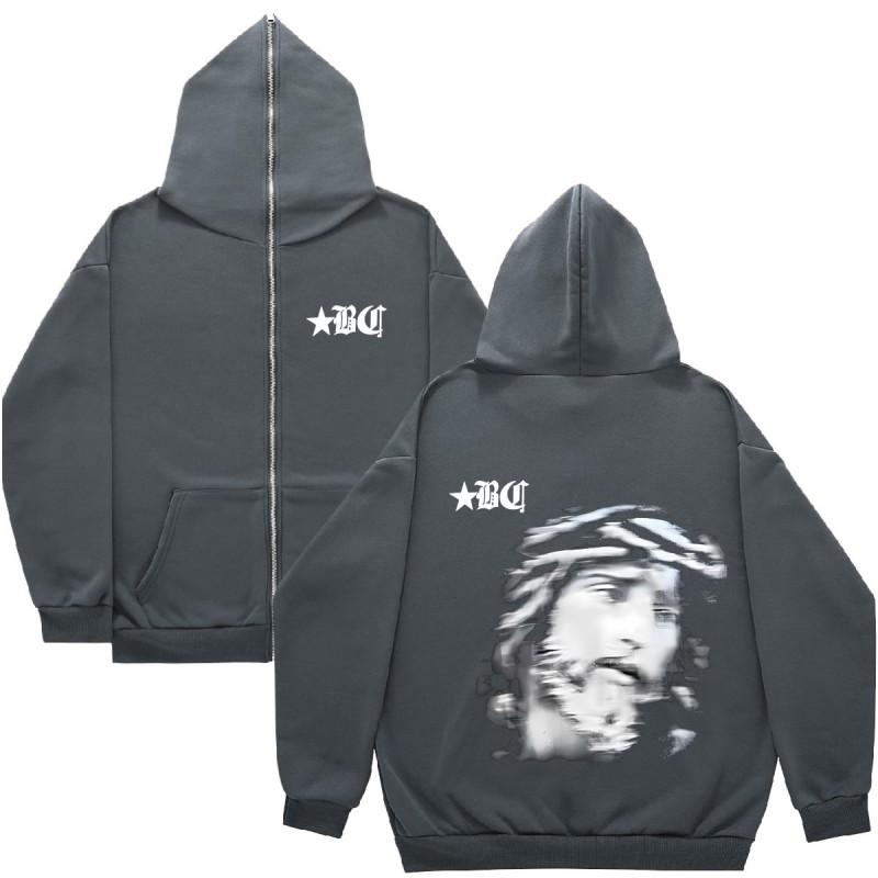 Oversized Zip-Up Hoodie Unisex Streetwear Gothic Urban Sweatshirt Men Women Casual Wear