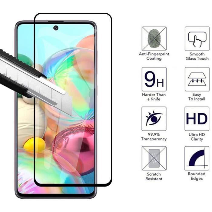 Case and Tempered Glass - Phonillico - Samsung Galaxy A71 - Soft Silicone - Black - Screen Protector